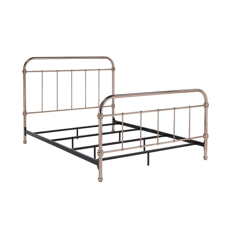 Rosegouden metalen bed met lamellenpaneel