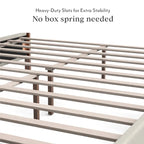 Stoffen tweepersoonsbedframe met spijkervrije hoofdeinde, notenhout afwerking