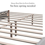 Stoffen tweepersoonsbedframe met spijkervrije hoofdeinde, notenhout afwerking