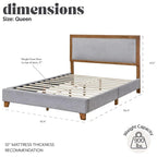 Stoffen tweepersoonsbedframe met spijkervrije hoofdeinde, notenhout afwerking