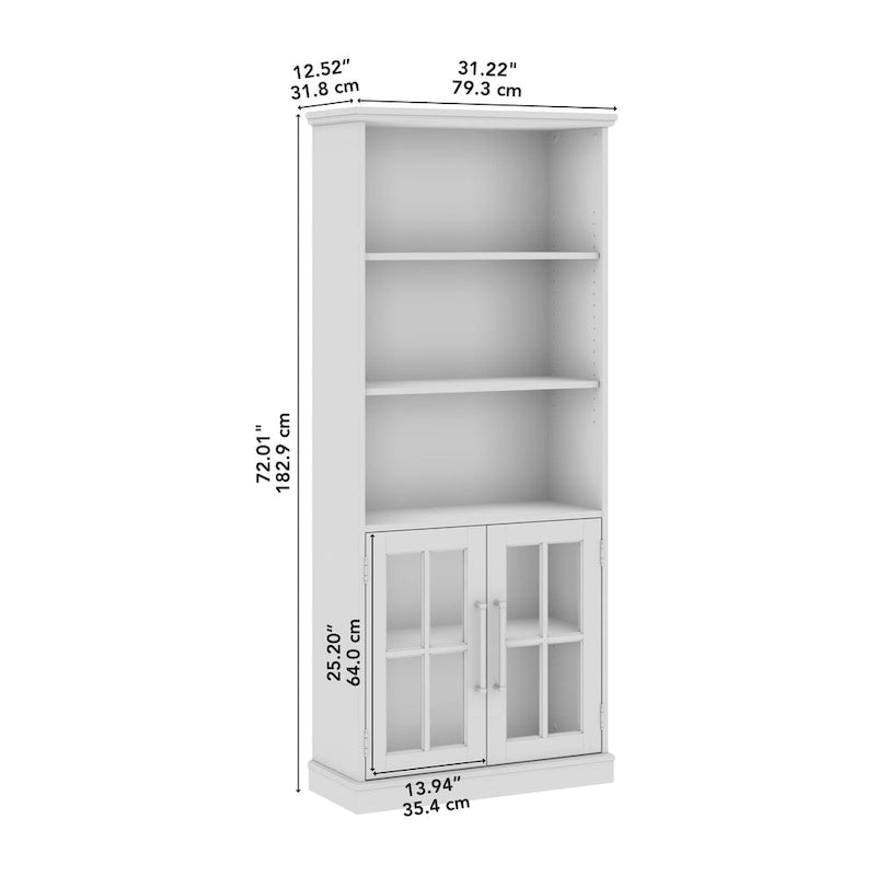 Boekenkast met 5 legplanken en glazen deuren – Set van 2