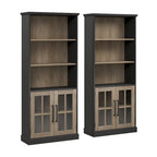 Boekenkast met 5 legplanken en glazen deuren – Set van 2
