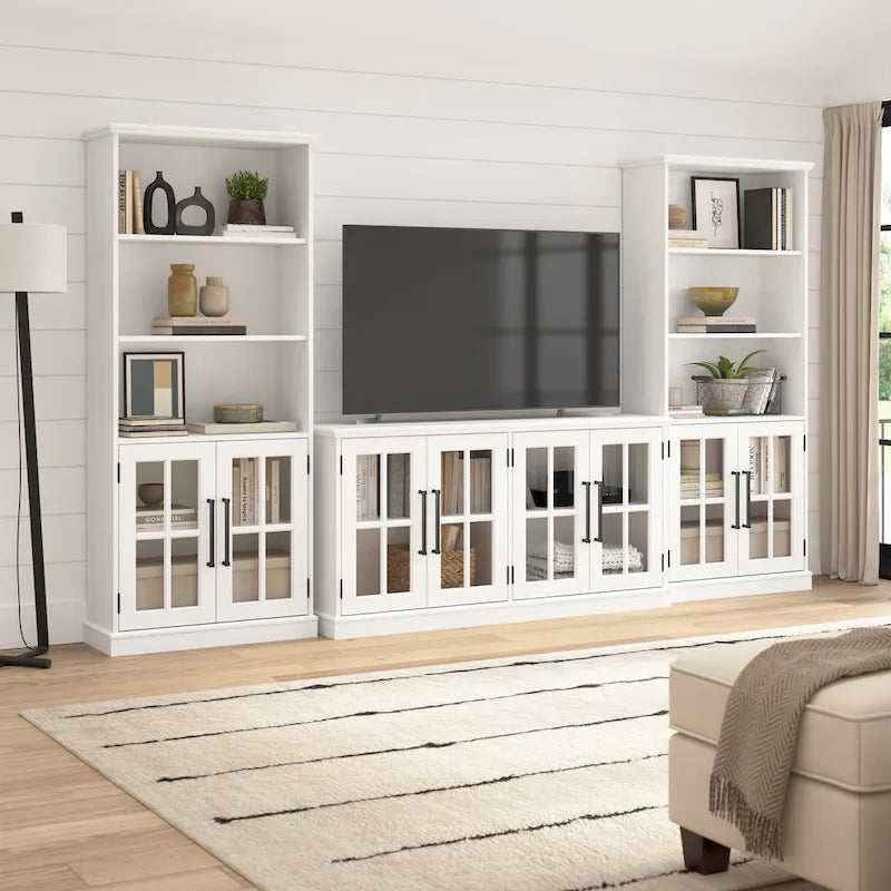 Boekenkast met 5 legplanken en glazen deuren – Set van 2