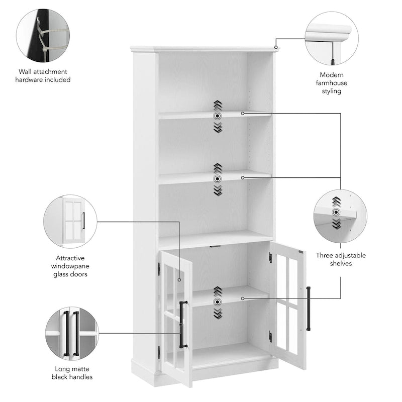 Boekenkast met 5 legplanken en glazen deuren – Set van 2