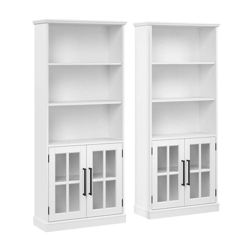 Boekenkast met 5 legplanken en glazen deuren – Set van 2