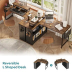 42" L-vormig hoekbureau met ledstrip, monitorstandaard en opbergplanken