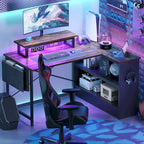 42" L-vormig hoekbureau met ledstrip, monitorstandaard en opbergplanken