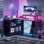 42" L-vormig hoekbureau met ledstrip, monitorstandaard en opbergplanken