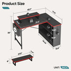 42" L-vormig hoekbureau met ledstrip, monitorstandaard en opbergplanken