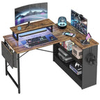 42" L-vormig hoekbureau met ledstrip, monitorstandaard en opbergplanken