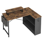 42" L-vormig hoekbureau met ledstrip, monitorstandaard en opbergplanken