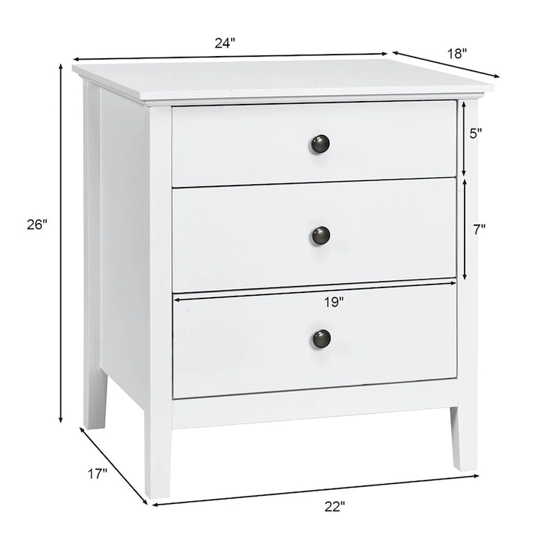 Modern Nightstand with 3 Drawers Solid Structure Beside Accent Table