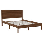 Massief houten platformbed met hoofdbord en houten latten