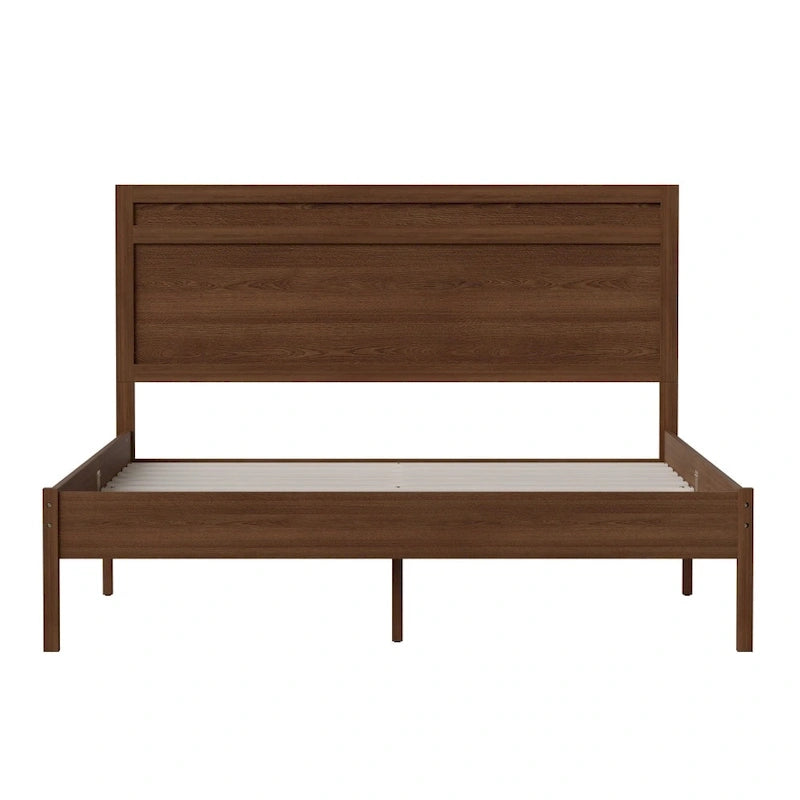 Massief houten platformbed met hoofdbord en houten latten