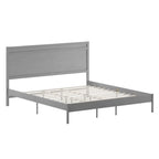 Massief houten platformbed met hoofdbord en houten latten