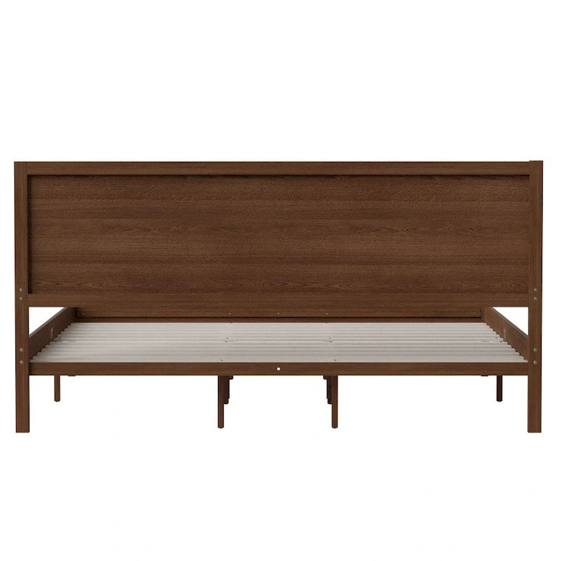 Massief houten platformbed met hoofdbord en houten latten