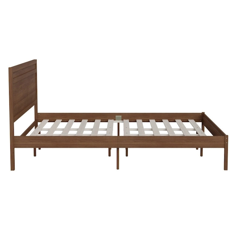 Massief houten platformbed met hoofdbord en houten latten