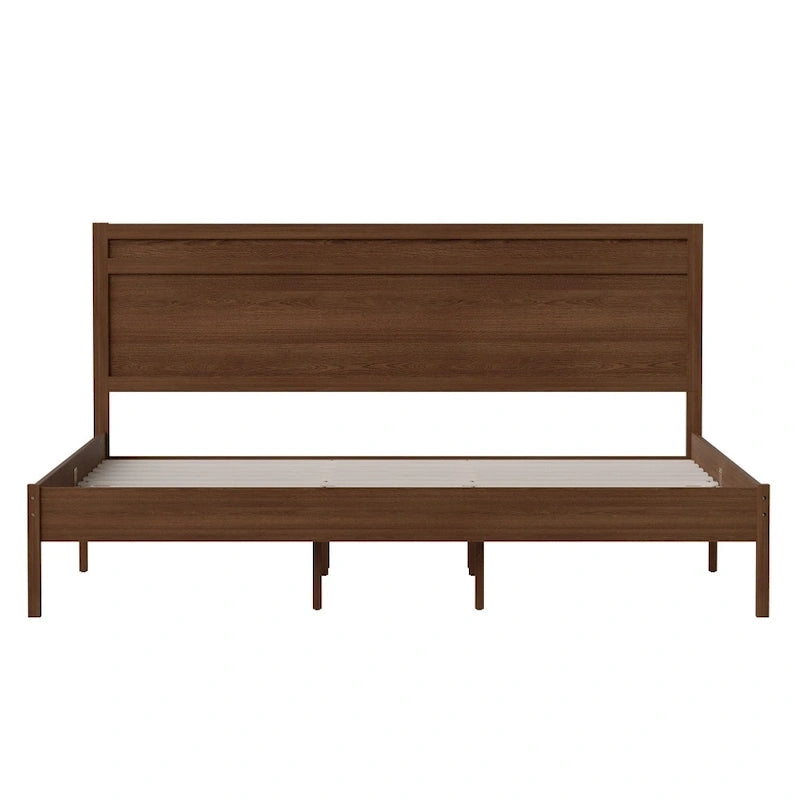 Massief houten platformbed met hoofdbord en houten latten