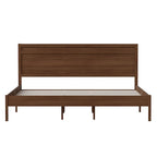 Massief houten platformbed met hoofdbord en houten latten