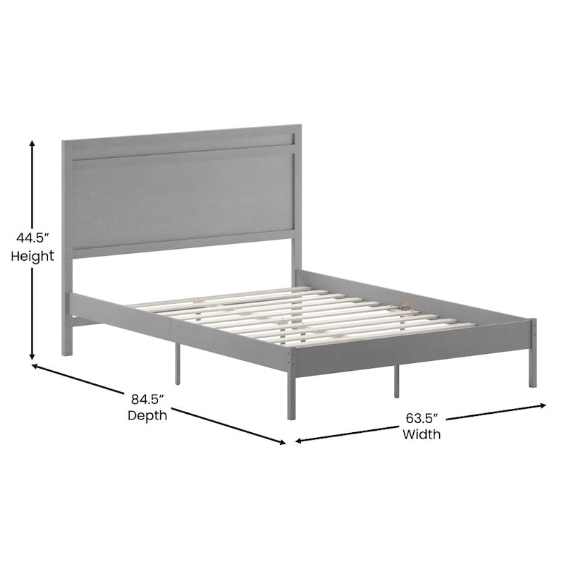 Massief houten platformbed met hoofdbord en houten latten