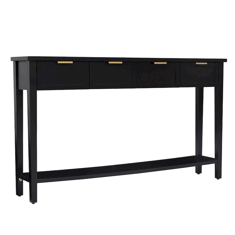 Kinbor Modern Console Table with 4 Drawers, Narrow Long Sofa Table with Open Shelf, Entryway Wood Console Table with Storage