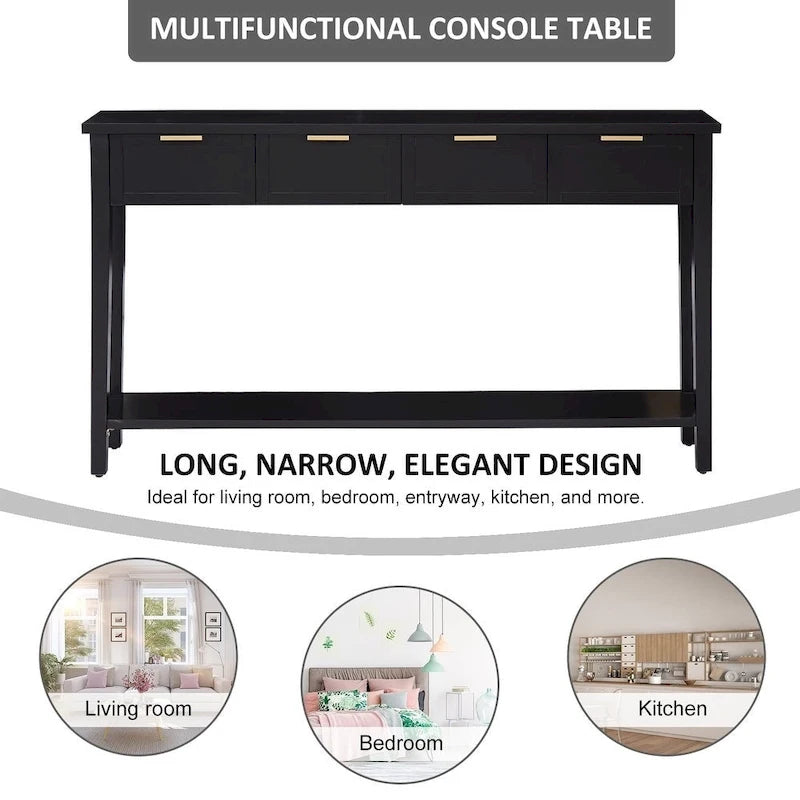 Moderne consoletafel met 4 laden en open vak