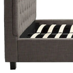 Queenbed met laag profiel en gestoffeerd hoofdbord met knoopstiksels, grijs