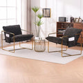 Gestoffeerde Fauteuil met Armzakken en Metalen Frame, Set van 2