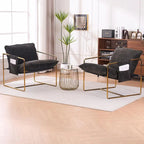 Gestoffeerde Fauteuil met Armzakken en Metalen Frame, Set van 2