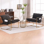 Upholstered Hanging Armchairs with Arm Pockets, Metal Frame,Set of 2