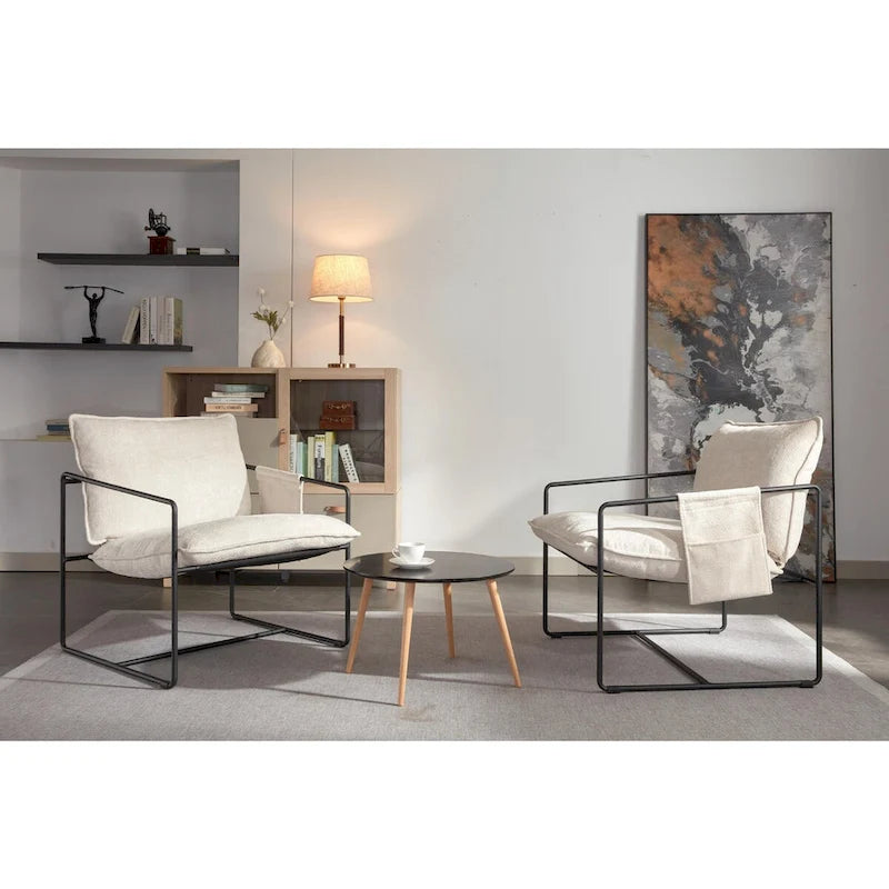 Gestoffeerde Fauteuil met Armzakken en Metalen Frame, Set van 2