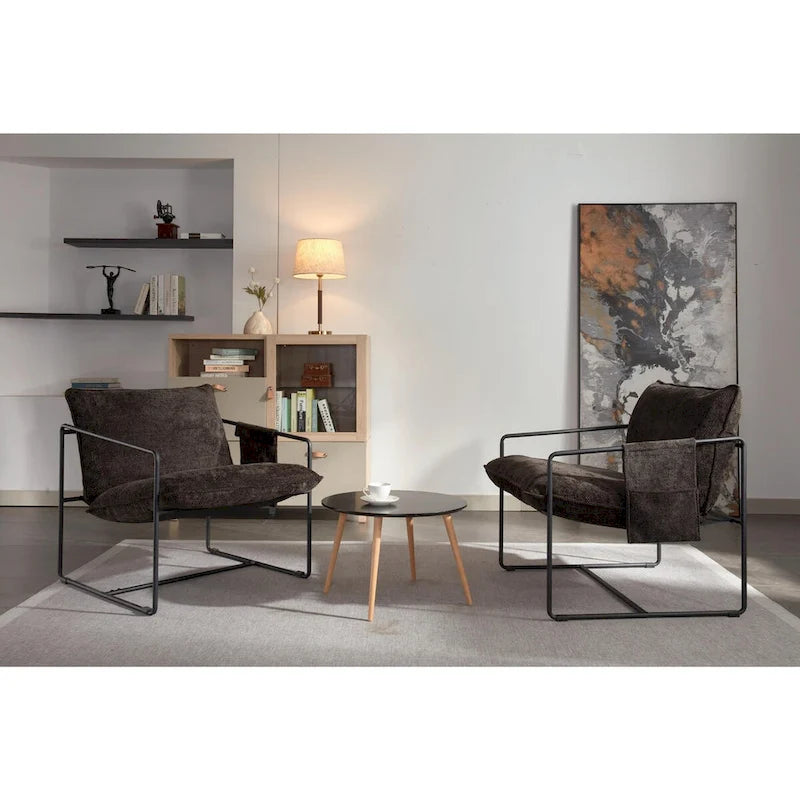 Gestoffeerde Fauteuil met Armzakken en Metalen Frame, Set van 2
