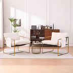 Gestoffeerde Fauteuil met Armzakken en Metalen Frame, Set van 2