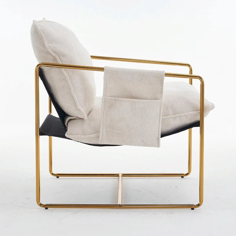 Gestoffeerde Fauteuil met Armzakken en Metalen Frame, Set van 2