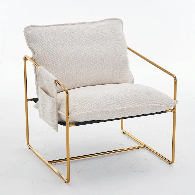 Gestoffeerde Fauteuil met Armzakken en Metalen Frame, Set van 2