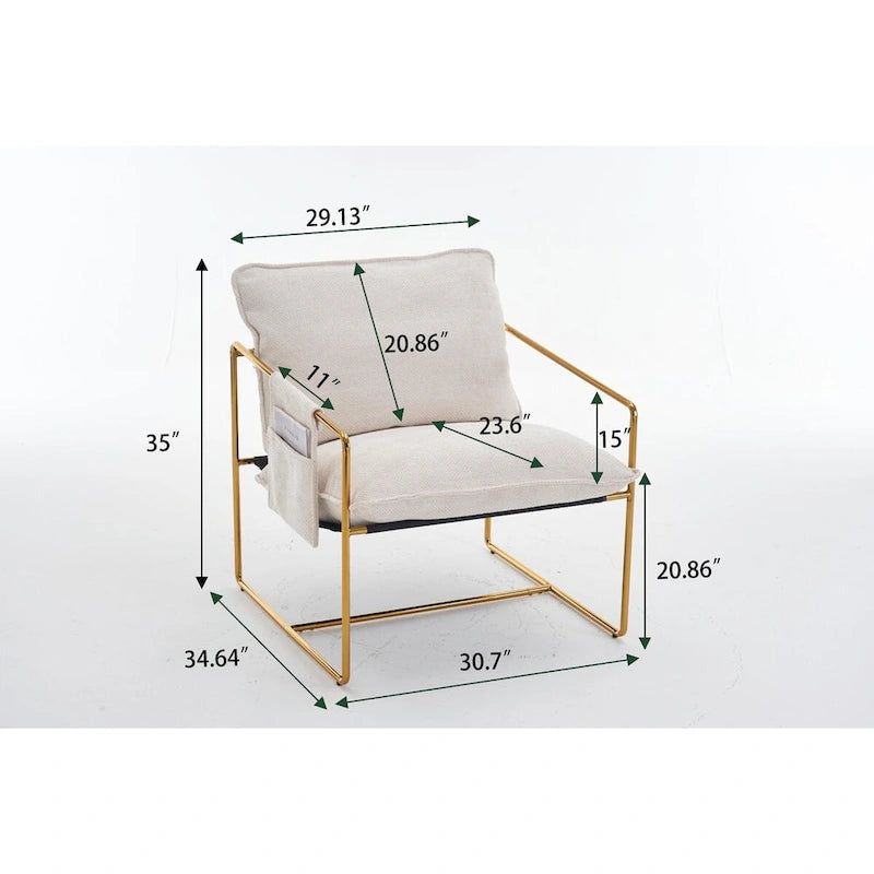 Gestoffeerde Fauteuil met Armzakken en Metalen Frame, Set van 2