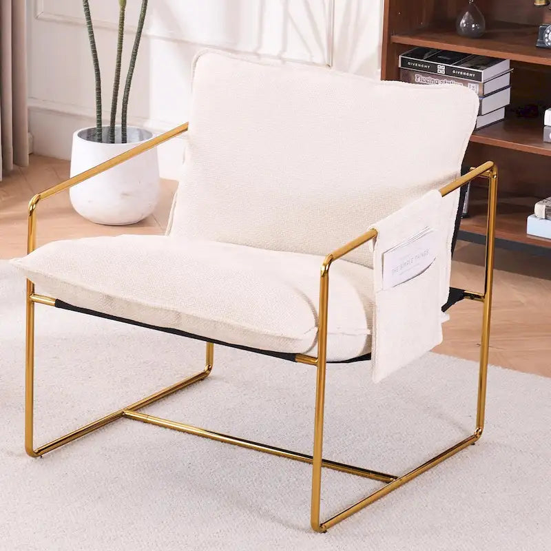 Gestoffeerde Fauteuil met Armzakken en Metalen Frame, Set van 2