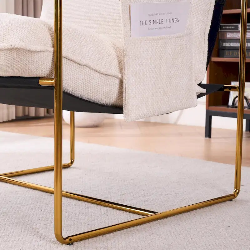 Gestoffeerde Fauteuil met Armzakken en Metalen Frame, Set van 2