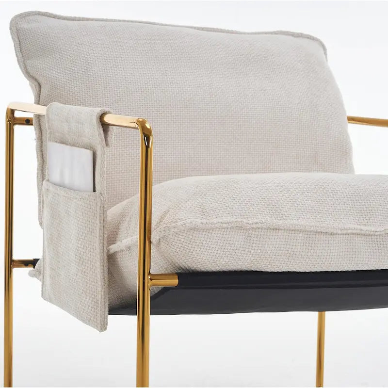 Gestoffeerde Fauteuil met Armzakken en Metalen Frame, Set van 2