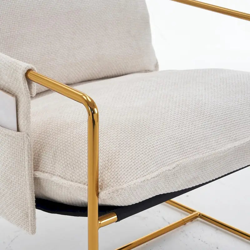 Gestoffeerde Fauteuil met Armzakken en Metalen Frame, Set van 2