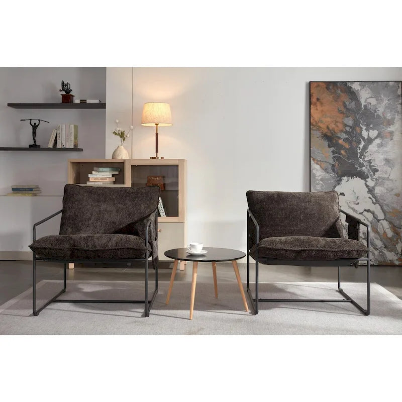 Gestoffeerde Fauteuil met Armzakken en Metalen Frame, Set van 2