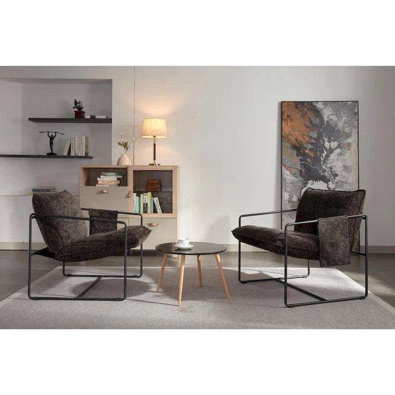 Gestoffeerde Fauteuil met Armzakken en Metalen Frame, Set van 2