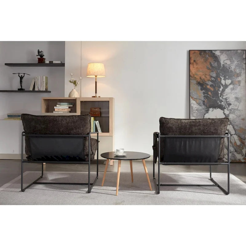 Gestoffeerde Fauteuil met Armzakken en Metalen Frame, Set van 2