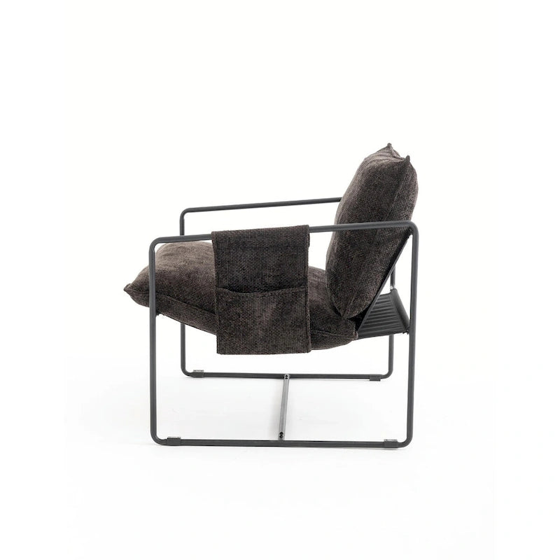 Gestoffeerde Fauteuil met Armzakken en Metalen Frame, Set van 2