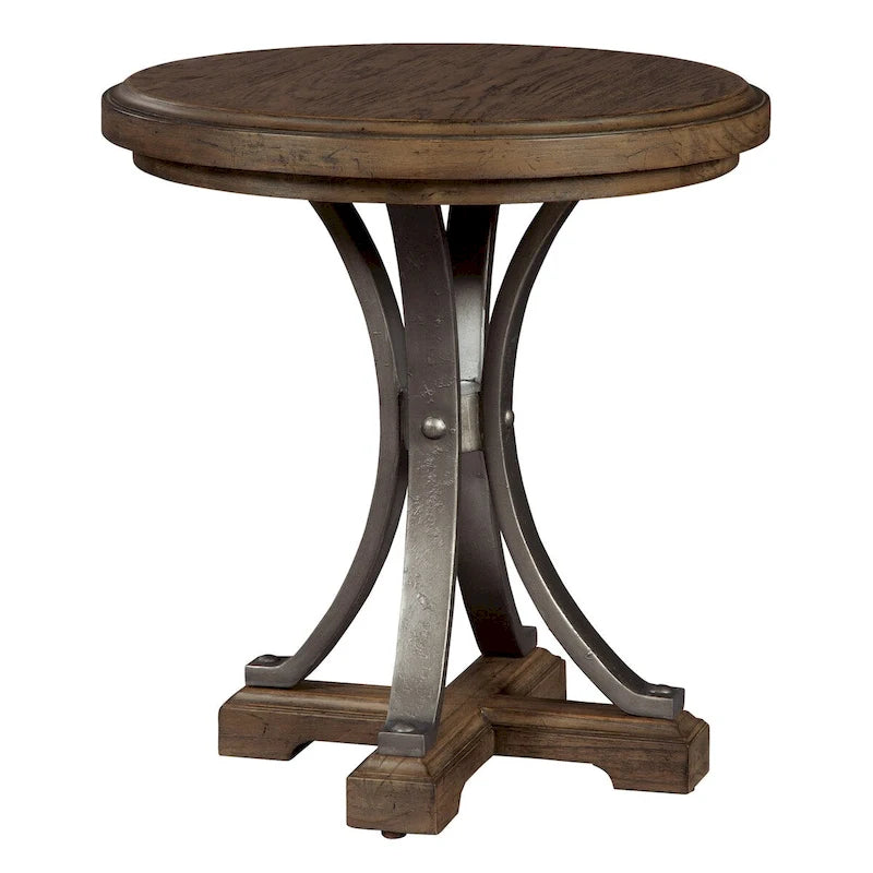 Ovale bijzettafel met metalen poten en houten plank