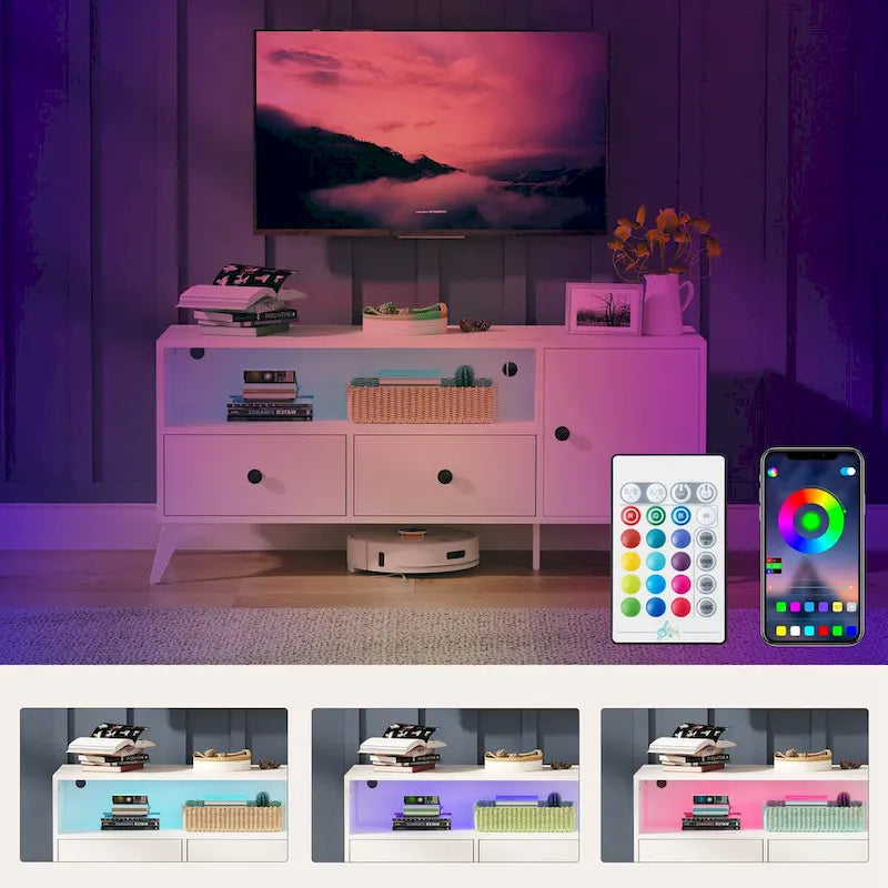 TV-meubel met RGB LED-verlichting en Opbergruimte – 120 cm L x 40 cm B x 52 cm H