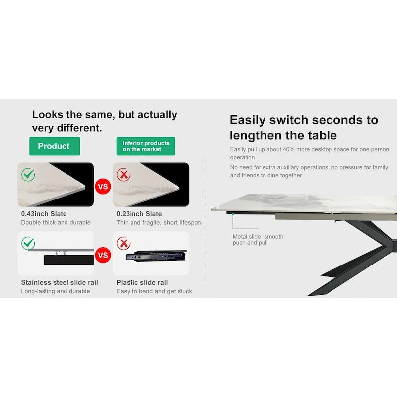 Uitschuifbare eettafel van gesinterd steen (200 cm tot 280 cm)