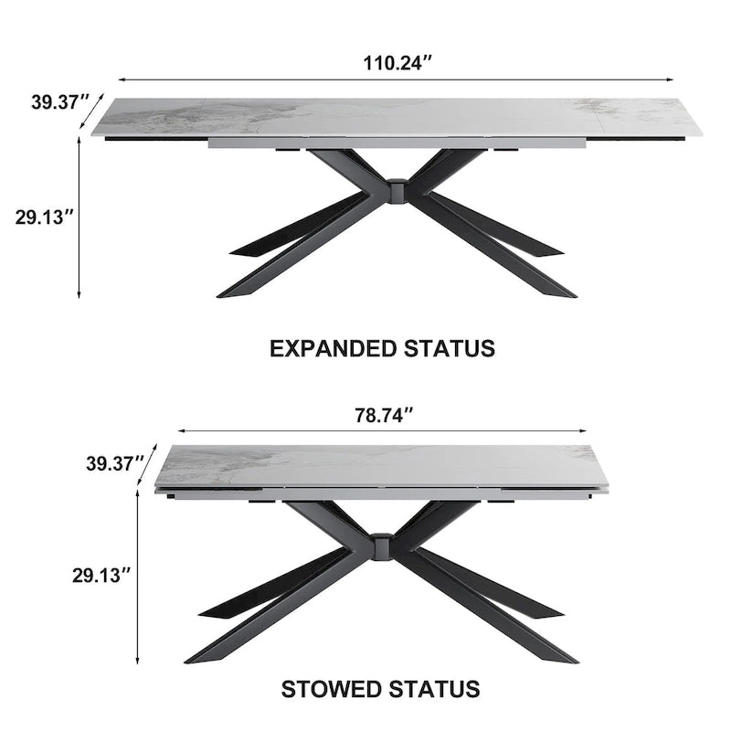 Uitschuifbare eettafel van gesinterd steen (200 cm tot 280 cm)