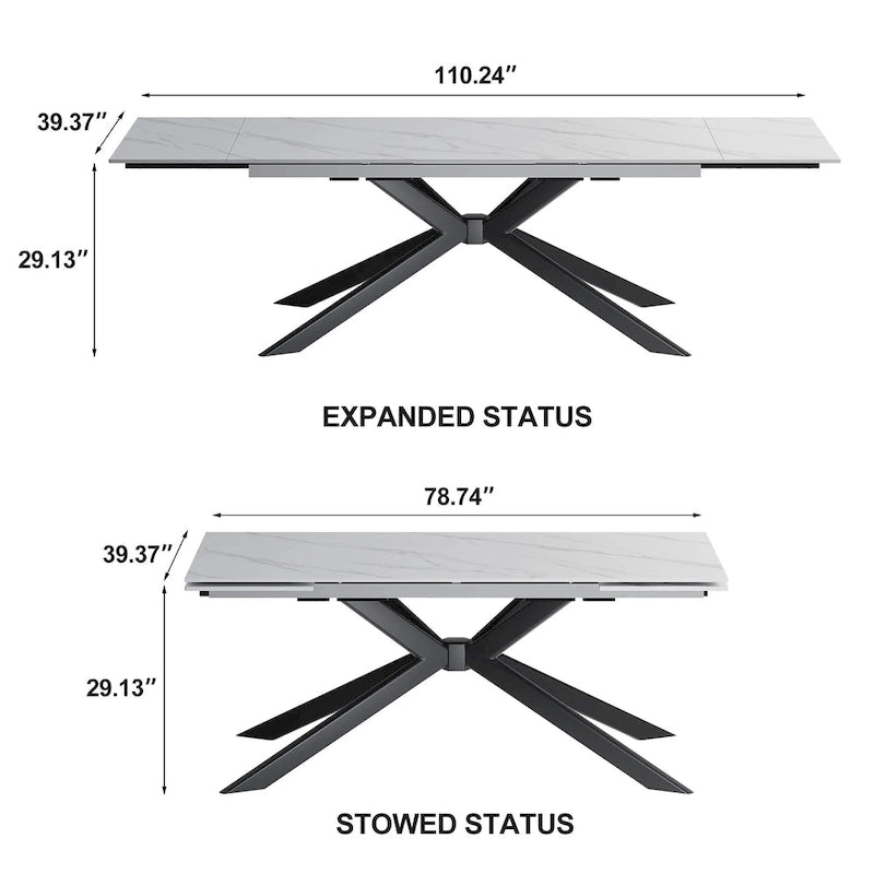 Uitschuifbare eettafel van gesinterd steen (200 cm tot 280 cm)