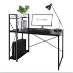 Computerbureau met 4-laags Boekenplank, 120 cm Metalen Frame, Rustiek Bruin & Zwart
